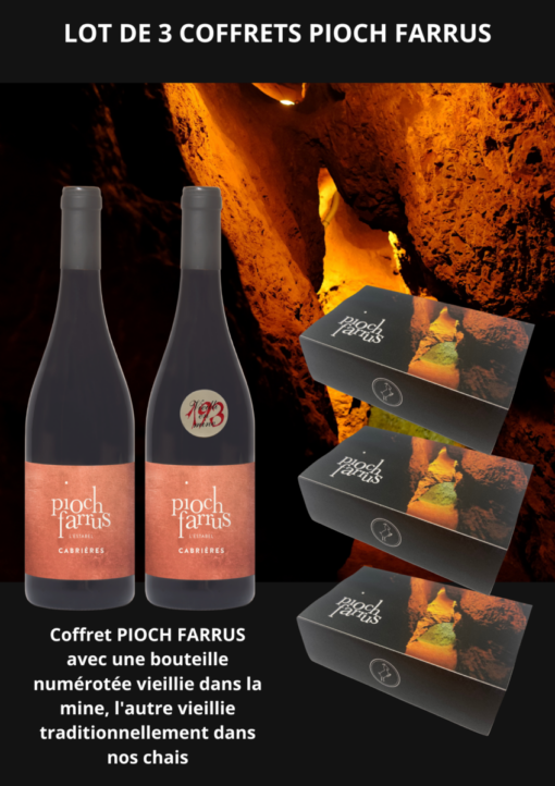 Lot de 3 coffrets PIOCH FARRUS ROUGE, AOP LANGUEDOC CABRIERES (3e coffret offert)