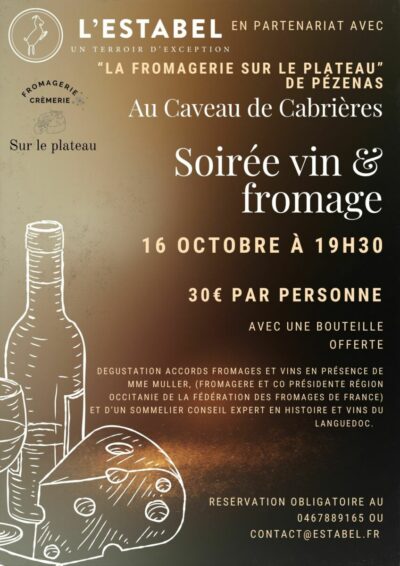 Réservation Soirée Vin & Fromage le 16.10.2026 à 19.30 h